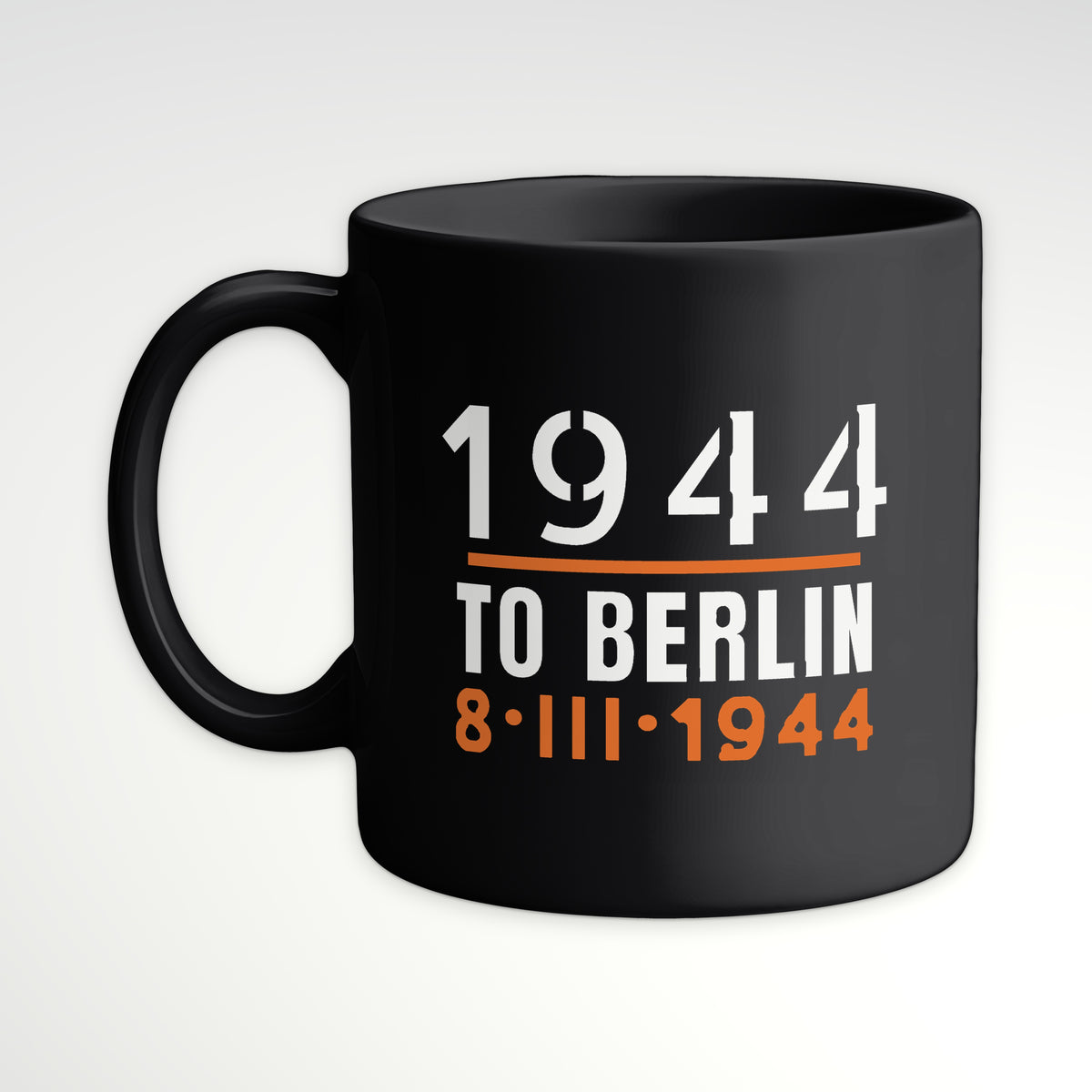 To Berlin 1944 Long-Range Escort Mug, black mug, handle left