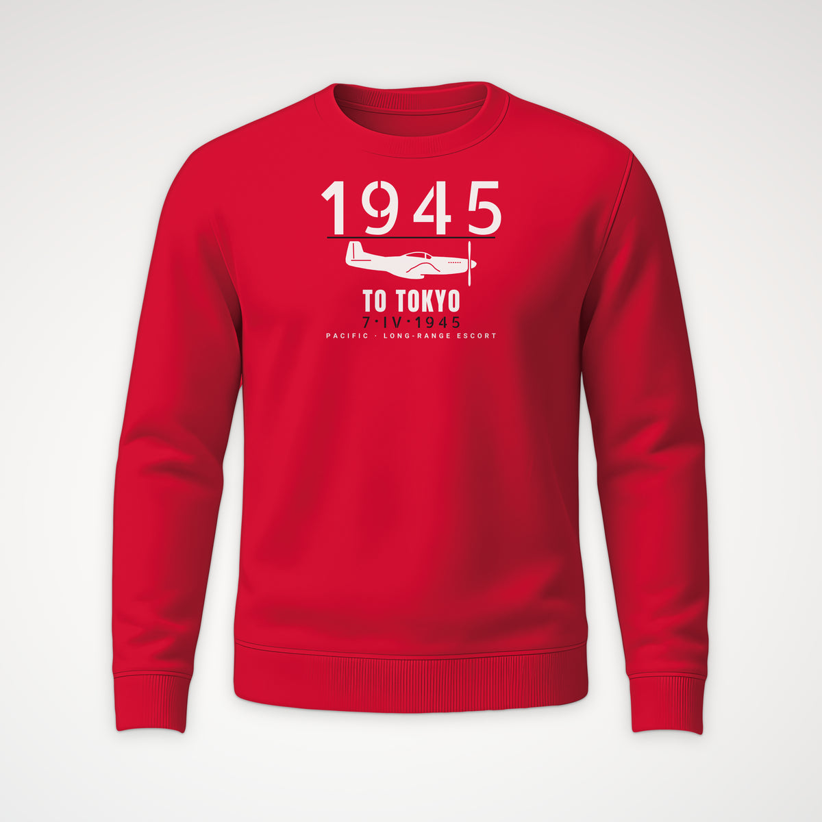 To Tokyo 1945 Escort Fighter Crewneck Sweatshirt in Red