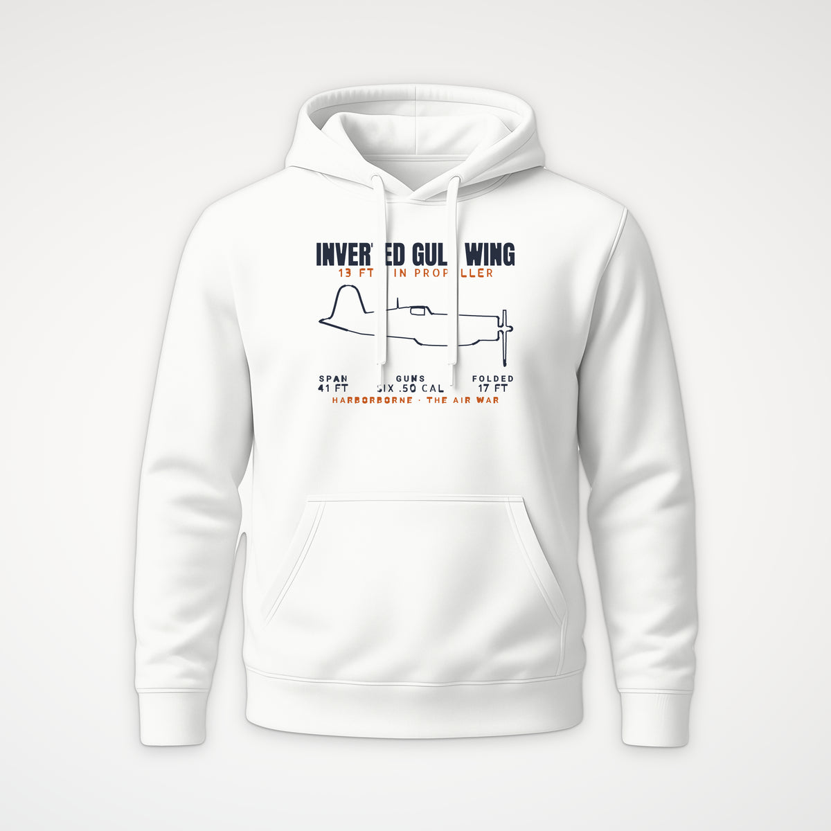 Inverted Gull-Wing Fighter Blueprint Hoodie in White