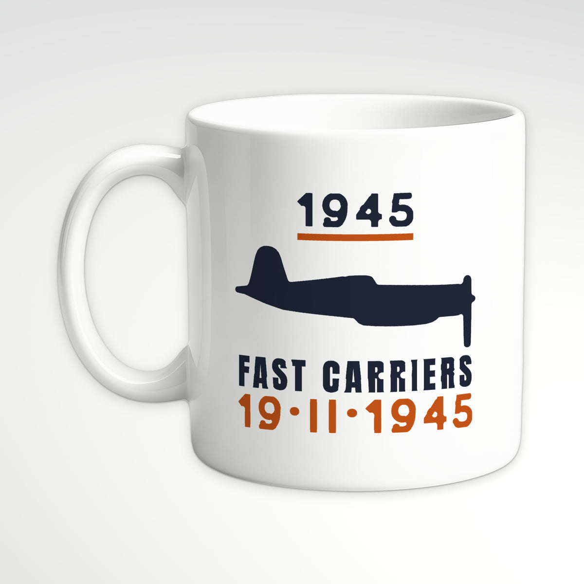 Fast Carriers 1945 Gull-Wing Fighter Mug, white mug, handle left