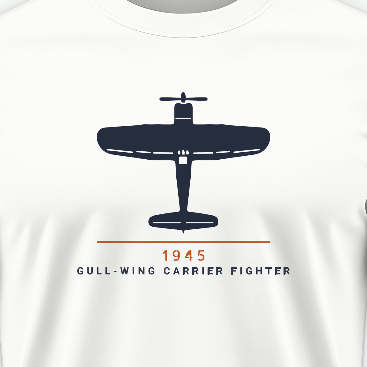 Gull-Wing Fighter 1945 Tee, front print detail: our top-view drawing of an F4U-1D, no markings