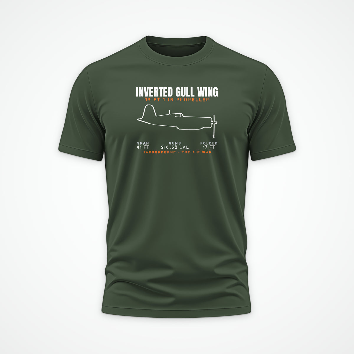 Inverted Gull-Wing Fighter Blueprint Tee in Military Green