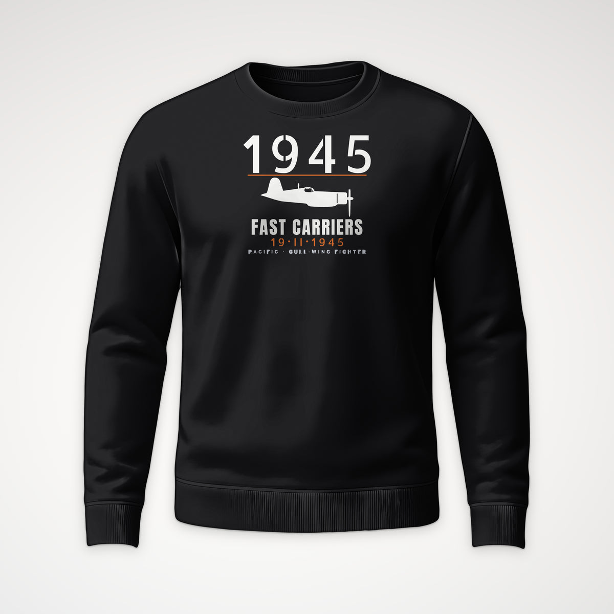Fast Carriers 1945 Gull-Wing Fighter Crewneck Sweatshirt in Black