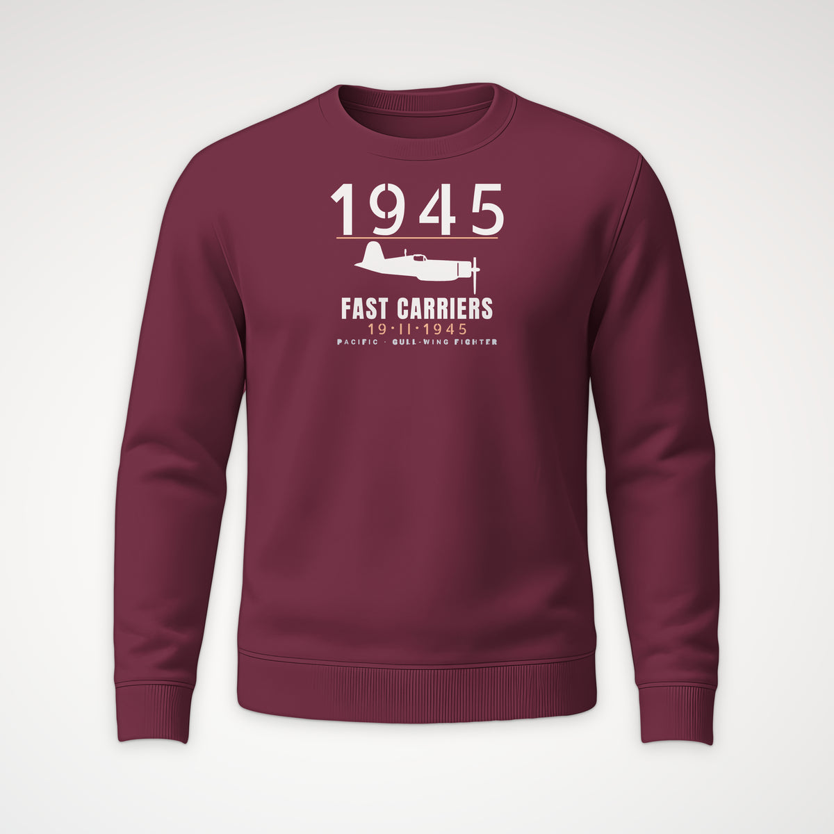 Fast Carriers 1945 Gull-Wing Fighter Crewneck Sweatshirt in Maroon