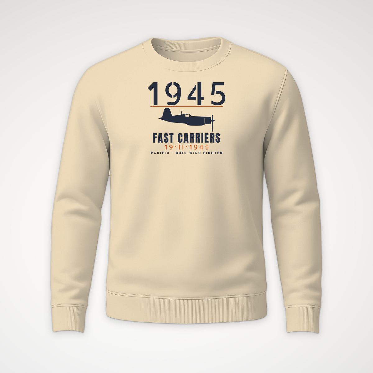 Fast Carriers 1945 Gull-Wing Fighter Crewneck Sweatshirt in Sand