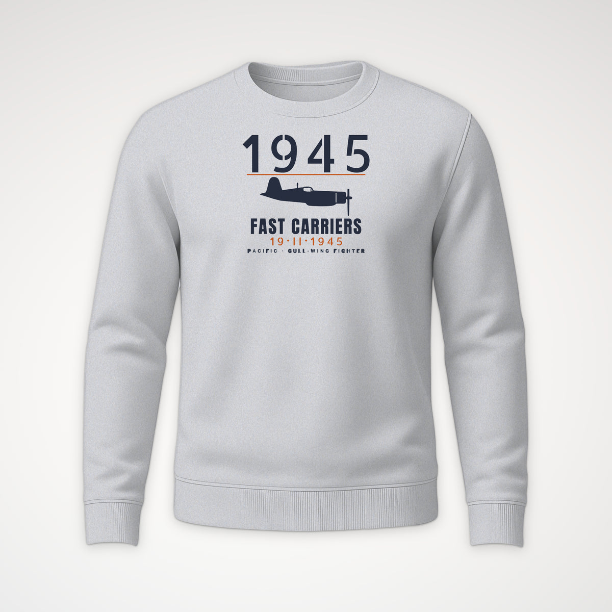 Fast Carriers 1945 Gull-Wing Fighter Crewneck Sweatshirt in Sport Grey