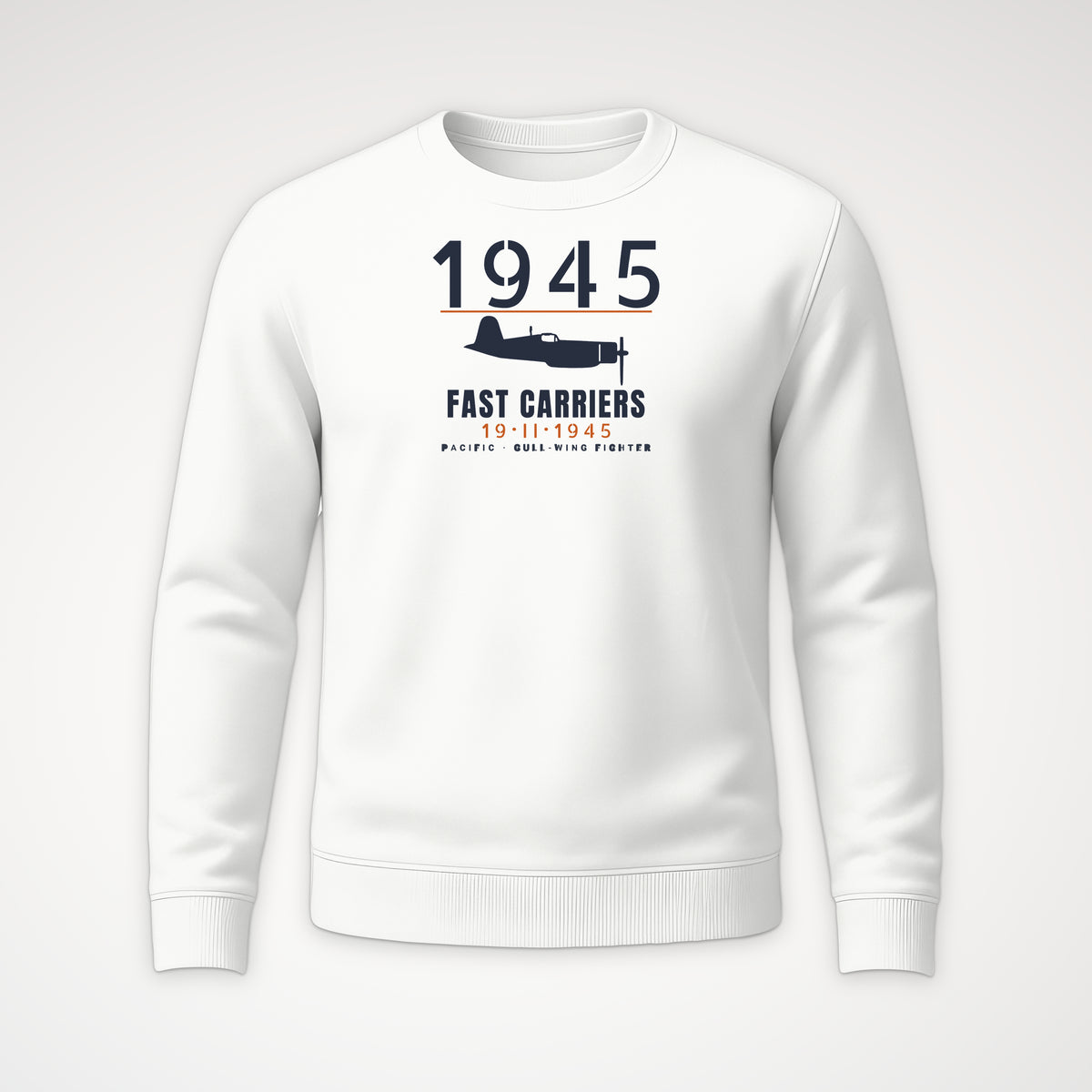 Fast Carriers 1945 Gull-Wing Fighter Crewneck Sweatshirt in White
