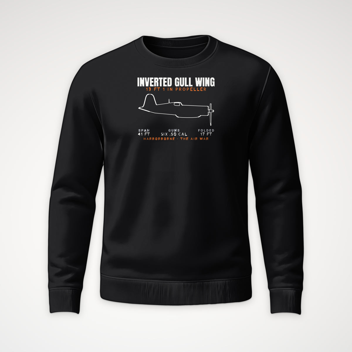 Inverted Gull-Wing Fighter Blueprint Crewneck Sweatshirt in Black