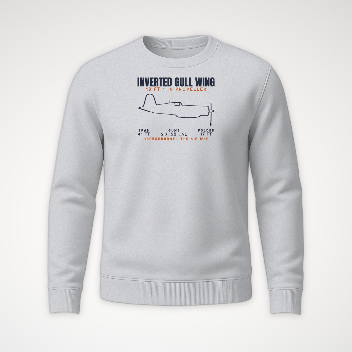 Inverted Gull-Wing Fighter Blueprint Crewneck Sweatshirt in Sport Grey