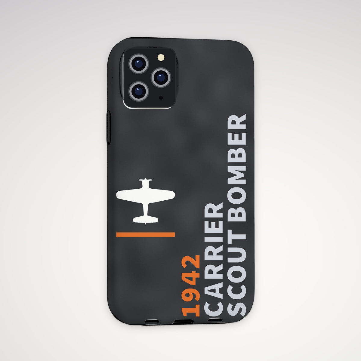 Scout Bomber 1942 Top-View Tough Phone Case – iPhone, shown on a Pro model
