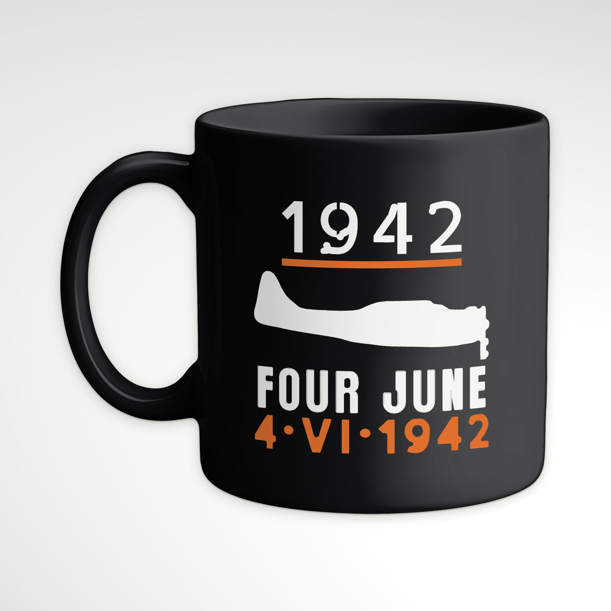 Carrier Scout Bomber June 1942 Mug, black mug, handle left
