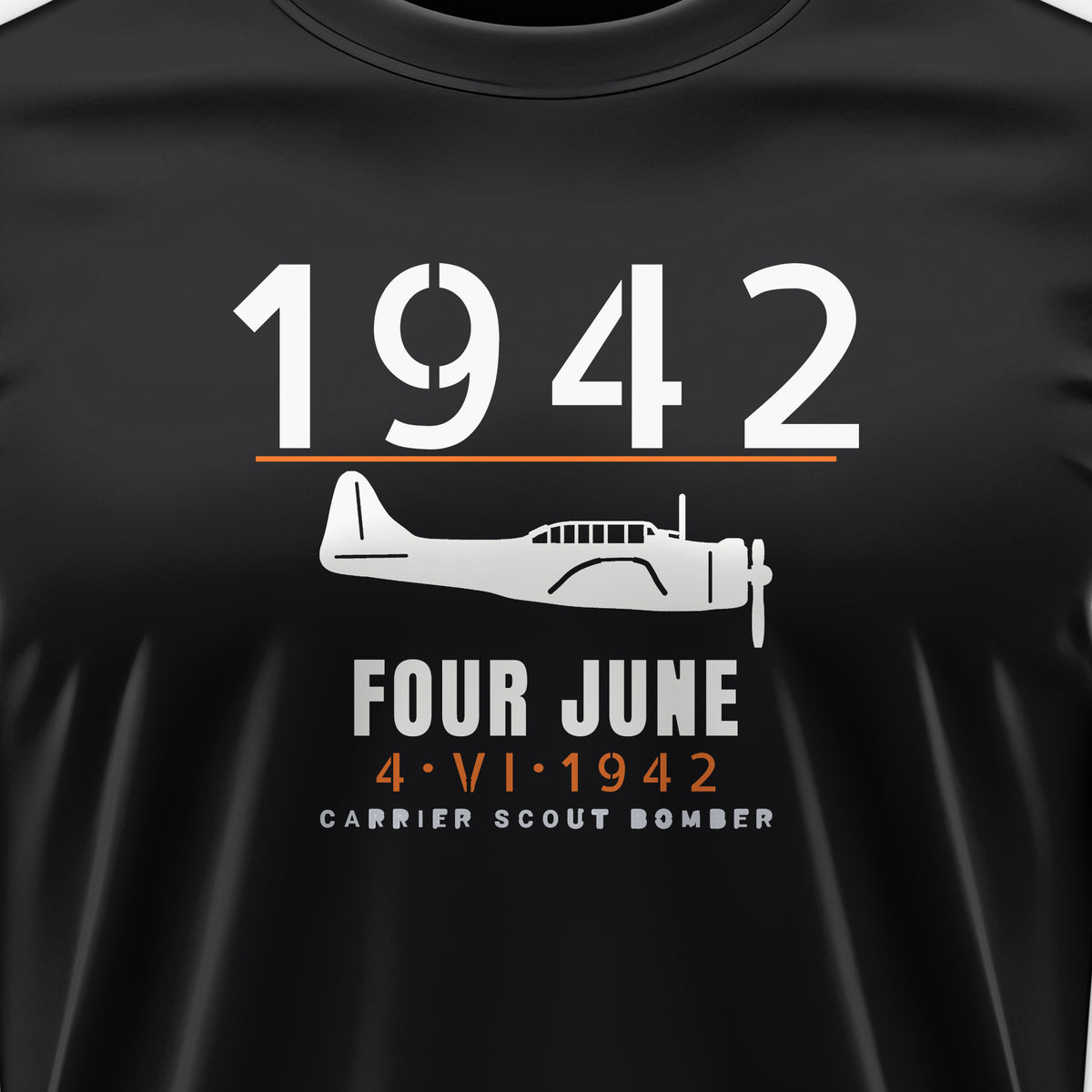 Carrier Scout Bomber June 1942 Tee, front print detail: our side-view drawing of an SBD-3, no markings