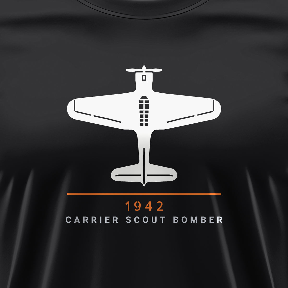 Scout Bomber 1942 Top-View Tee, front print detail: our top-view drawing of an SBD-3, no markings