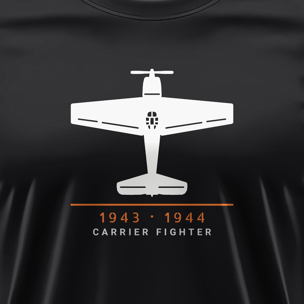 Carrier Fighter 1943–44 Tee, front print detail: our top-view drawing of an F6F-3, no markings