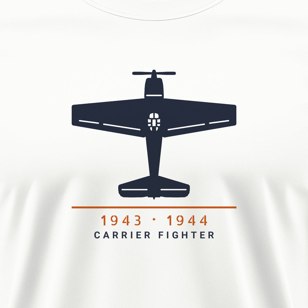 Carrier Fighter 1943–44 Tee, front print detail: our top-view drawing of an F6F-3, no markings