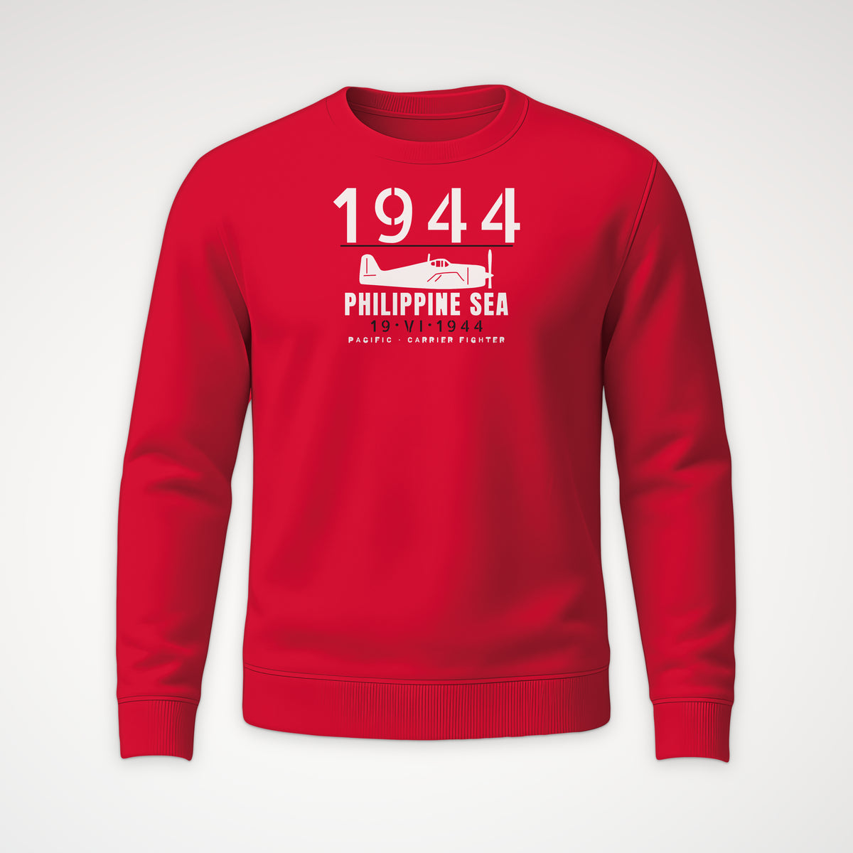 Philippine Sea 1944 Carrier Fighter Crewneck Sweatshirt in Red