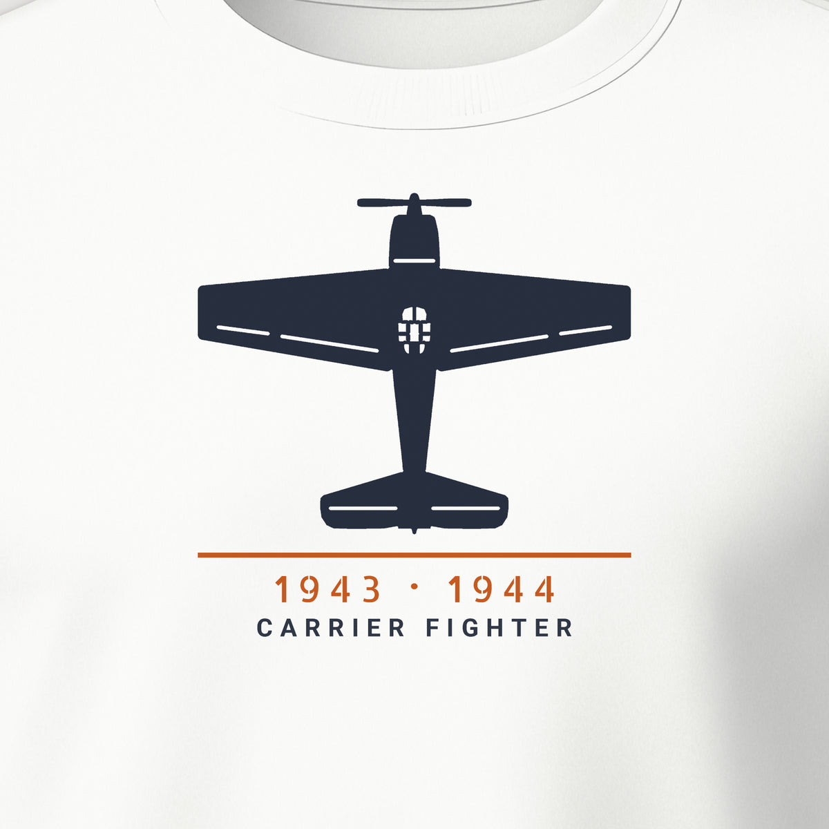 Carrier Fighter 1943–44 Crewneck Sweatshirt, front print detail: our top-view drawing of an F6F-3, no markings