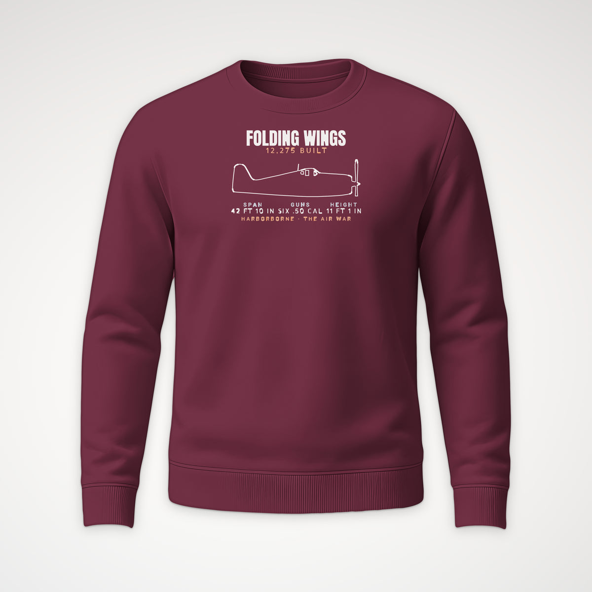 Folding-Wing Fighter Blueprint Crewneck Sweatshirt in Maroon