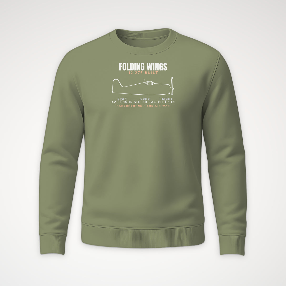 Folding-Wing Fighter Blueprint Crewneck Sweatshirt in Military Green