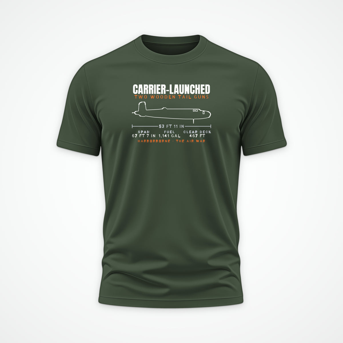 Carrier-Launched Bomber Blueprint Tee in Military Green