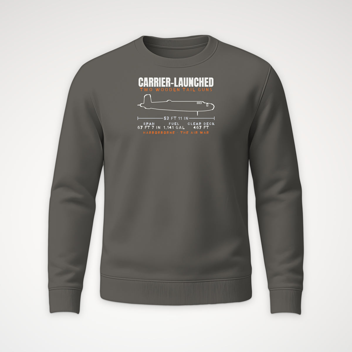 Carrier-Launched Bomber Blueprint Crewneck Sweatshirt in Charcoal