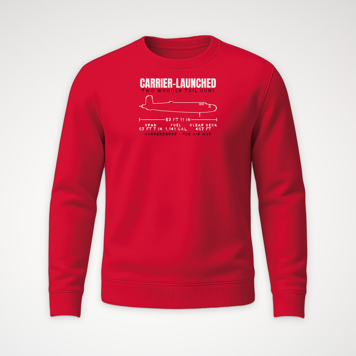 Carrier-Launched Bomber Blueprint Crewneck Sweatshirt in Red