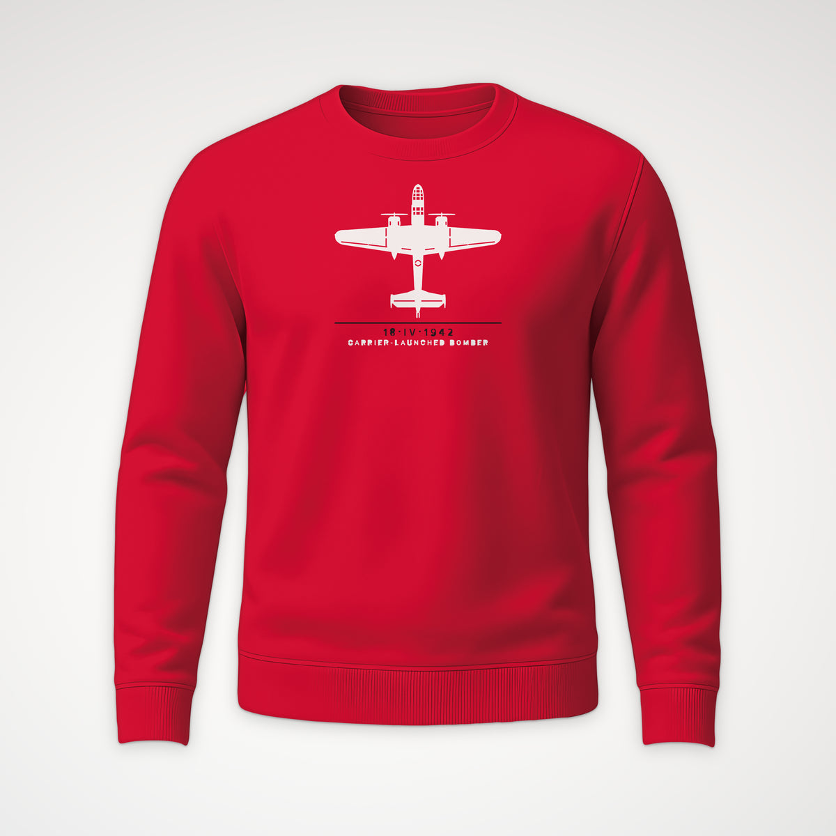 Carrier-Launched Bomber 1942 Crewneck Sweatshirt in Red