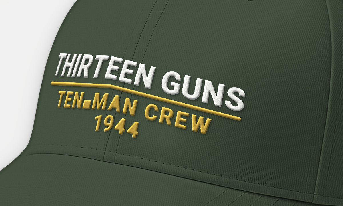 Thirteen Guns Ten-Man Crew 1944 Embroidered Cap, front detail