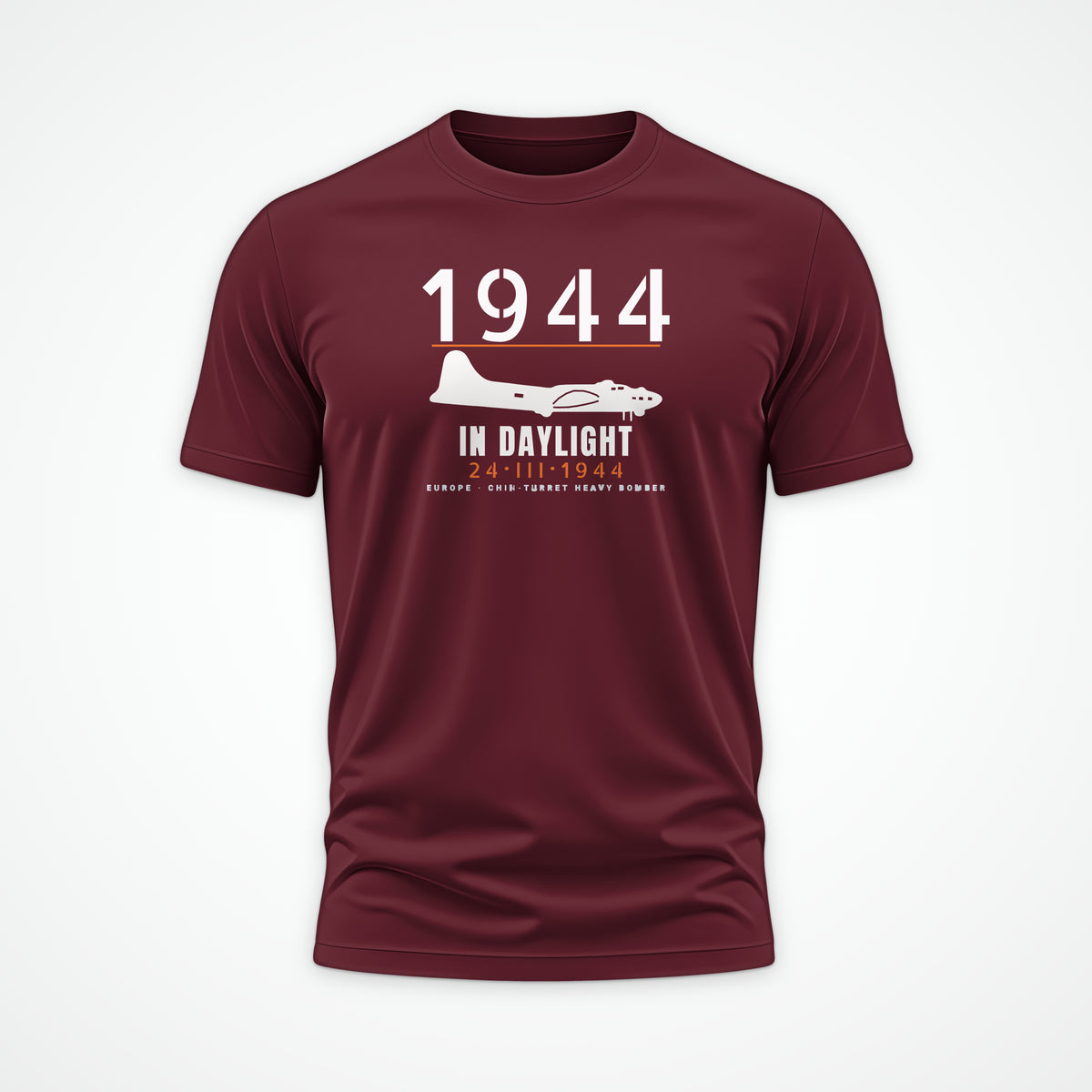 Chin-Turret Bomber in Daylight 1944 Tee in Maroon