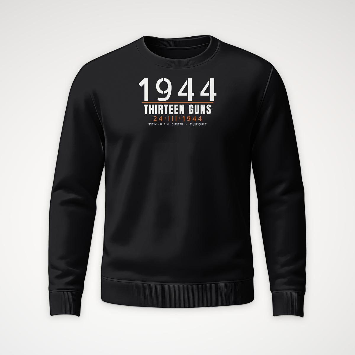 Thirteen Guns Ten-Man Crew 1944 Crewneck Sweatshirt in Black