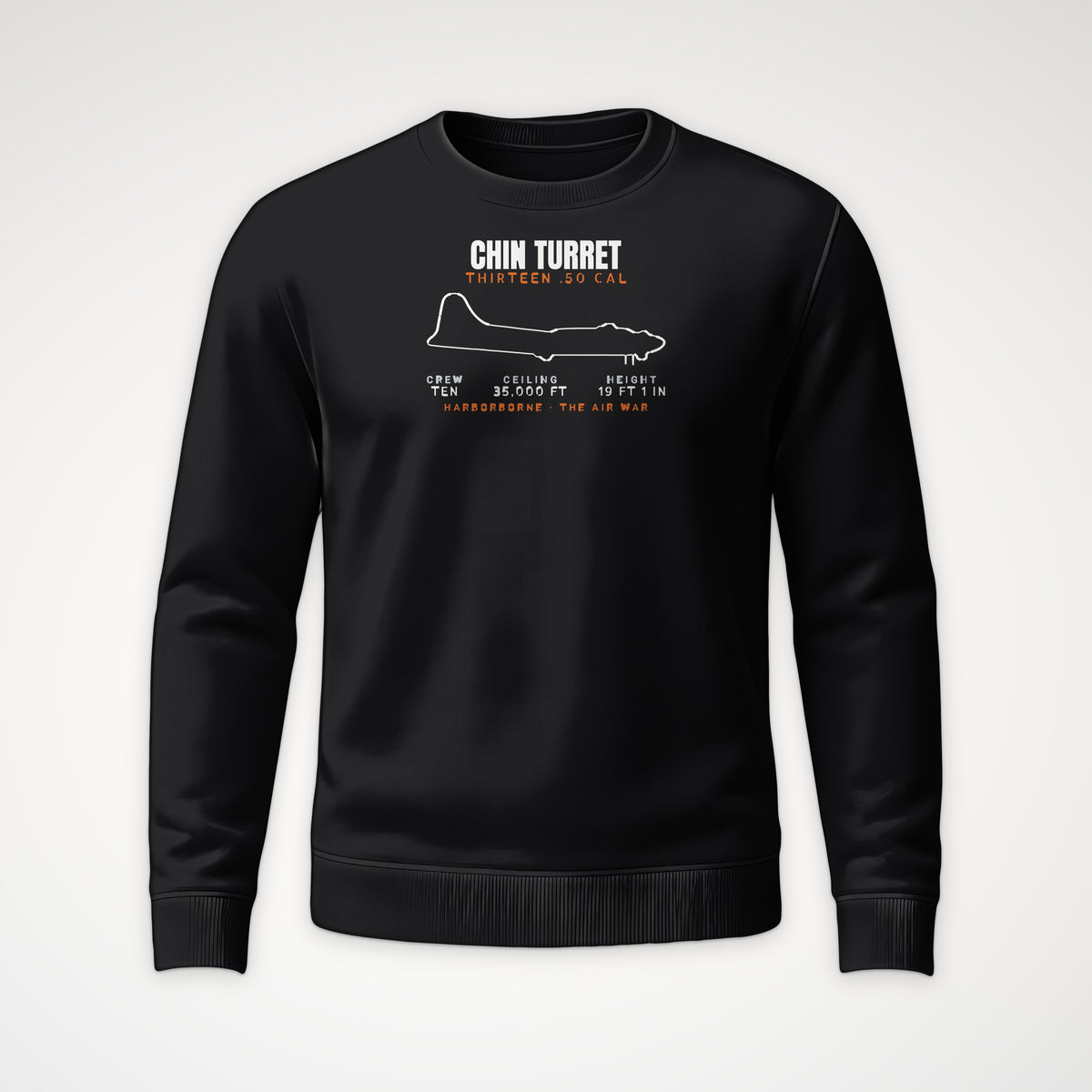 Chin-Turret Heavy Bomber Blueprint Crewneck Sweatshirt in Black