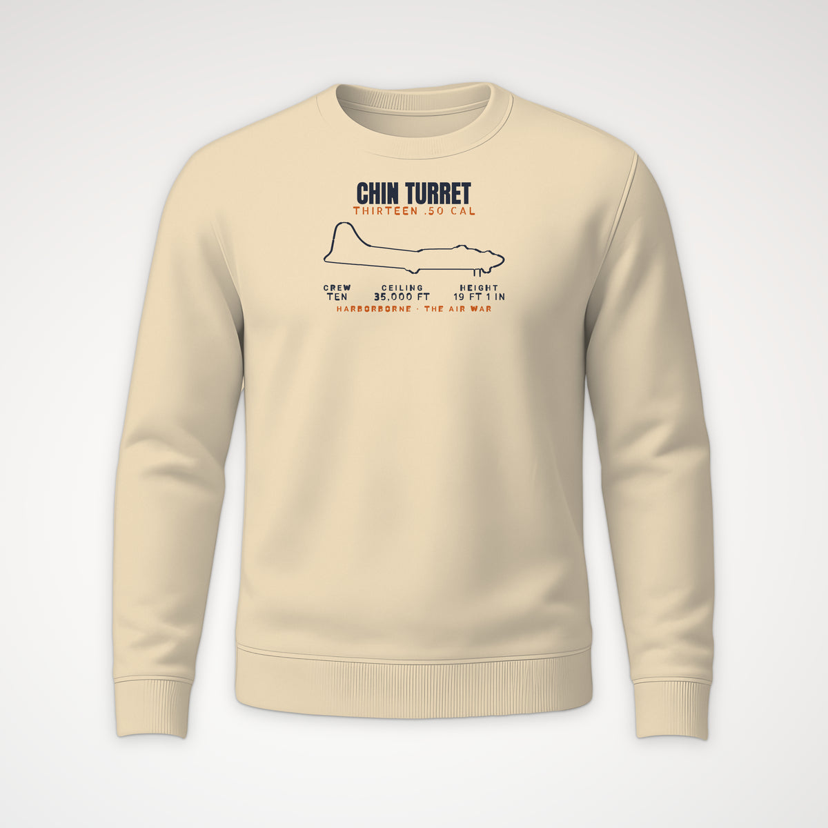 Chin-Turret Heavy Bomber Blueprint Crewneck Sweatshirt in Sand