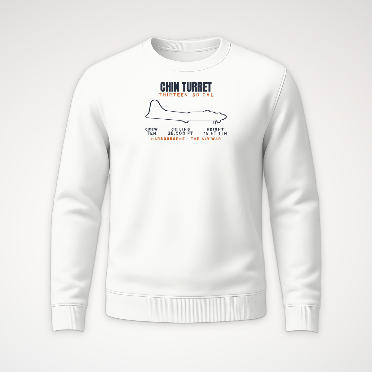Chin-Turret Heavy Bomber Blueprint Crewneck Sweatshirt in White