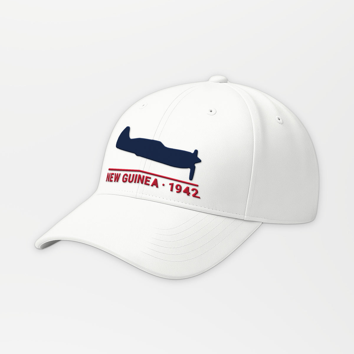 New Guinea 1942 Chin-Scoop Fighter Embroidered Cap in White