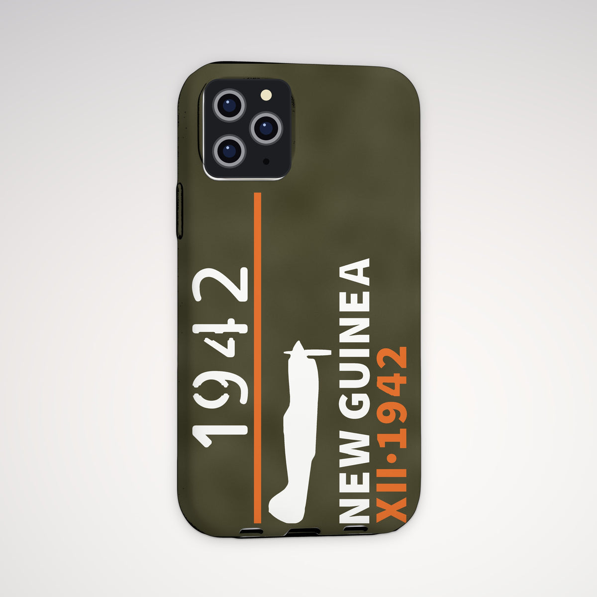 New Guinea 1942 Chin-Scoop Fighter Tough Phone Case – iPhone, shown on a Pro model