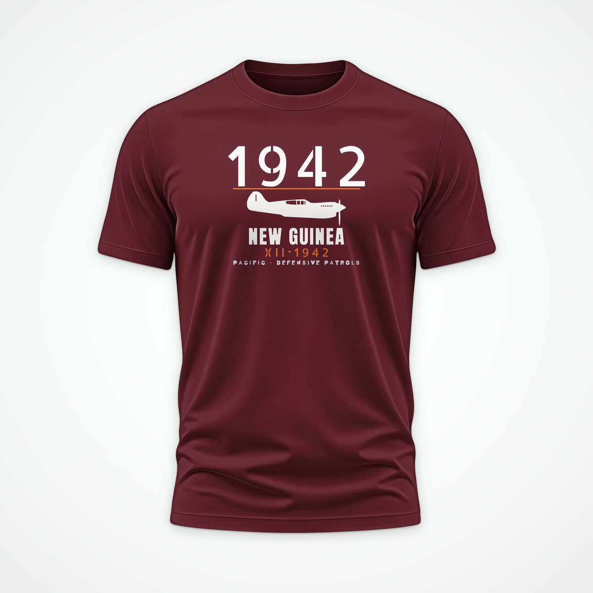 New Guinea 1942 Chin-Scoop Fighter Tee in Maroon