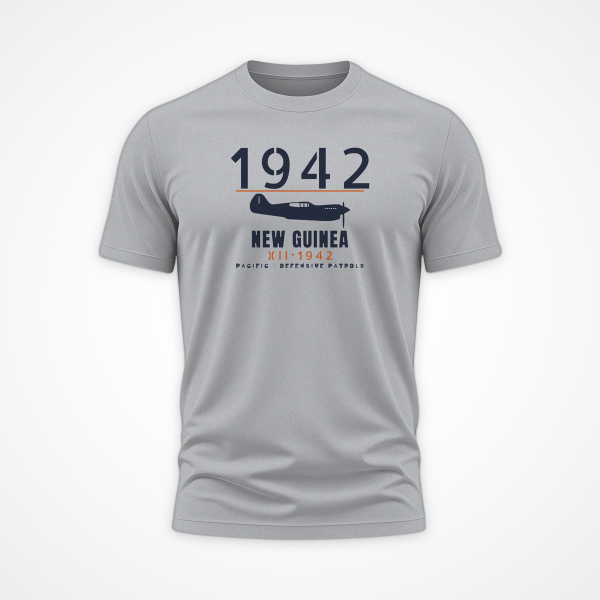 New Guinea 1942 Chin-Scoop Fighter Tee in Sport Grey