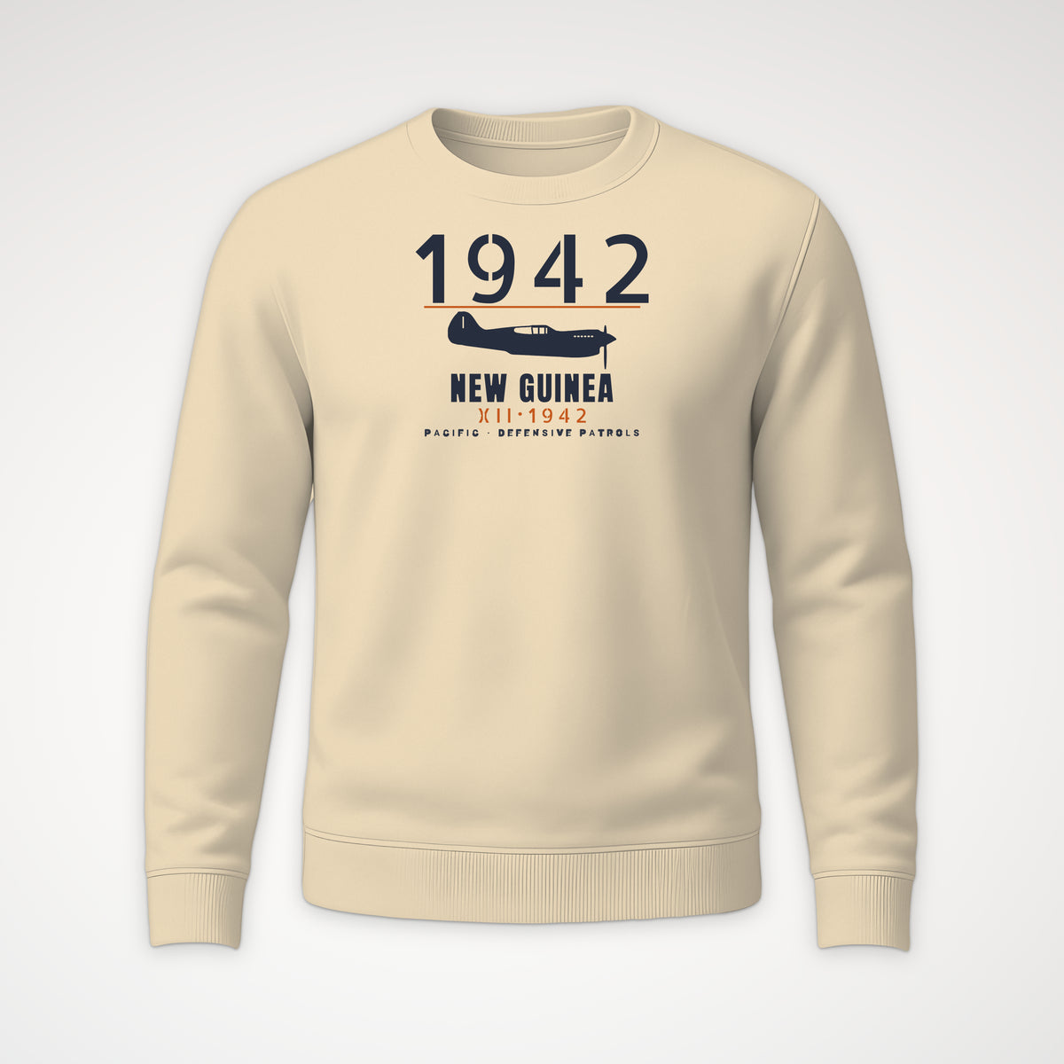 New Guinea 1942 Chin-Scoop Fighter Crewneck Sweatshirt in Sand