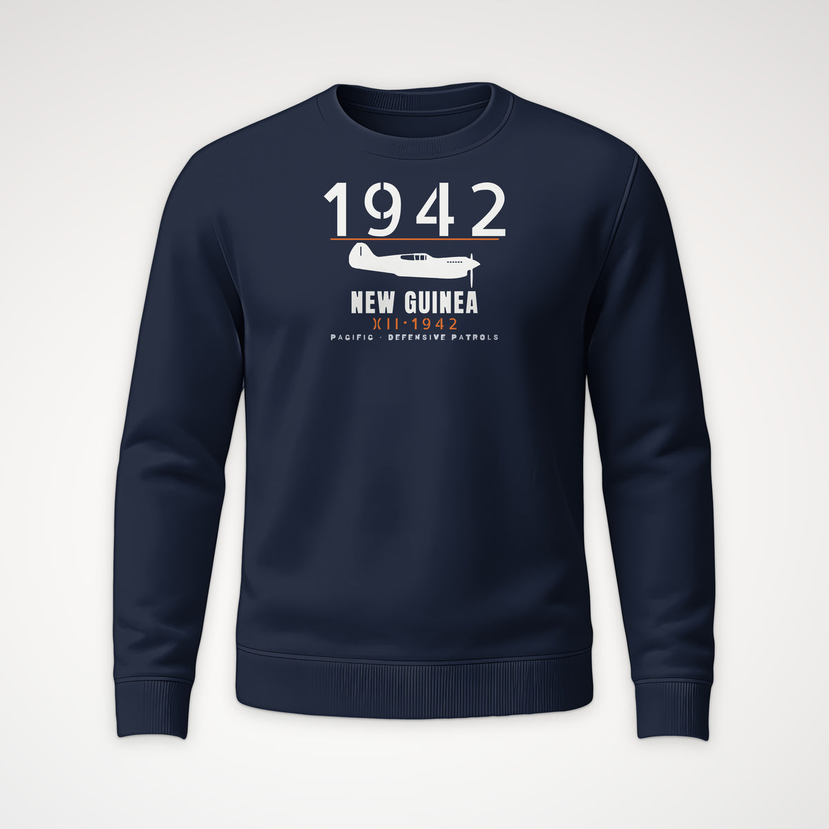 New Guinea 1942 Chin-Scoop Fighter Crewneck Sweatshirt in Navy