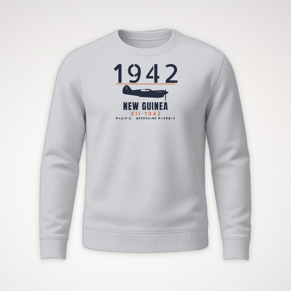 New Guinea 1942 Chin-Scoop Fighter Crewneck Sweatshirt in Sport Grey