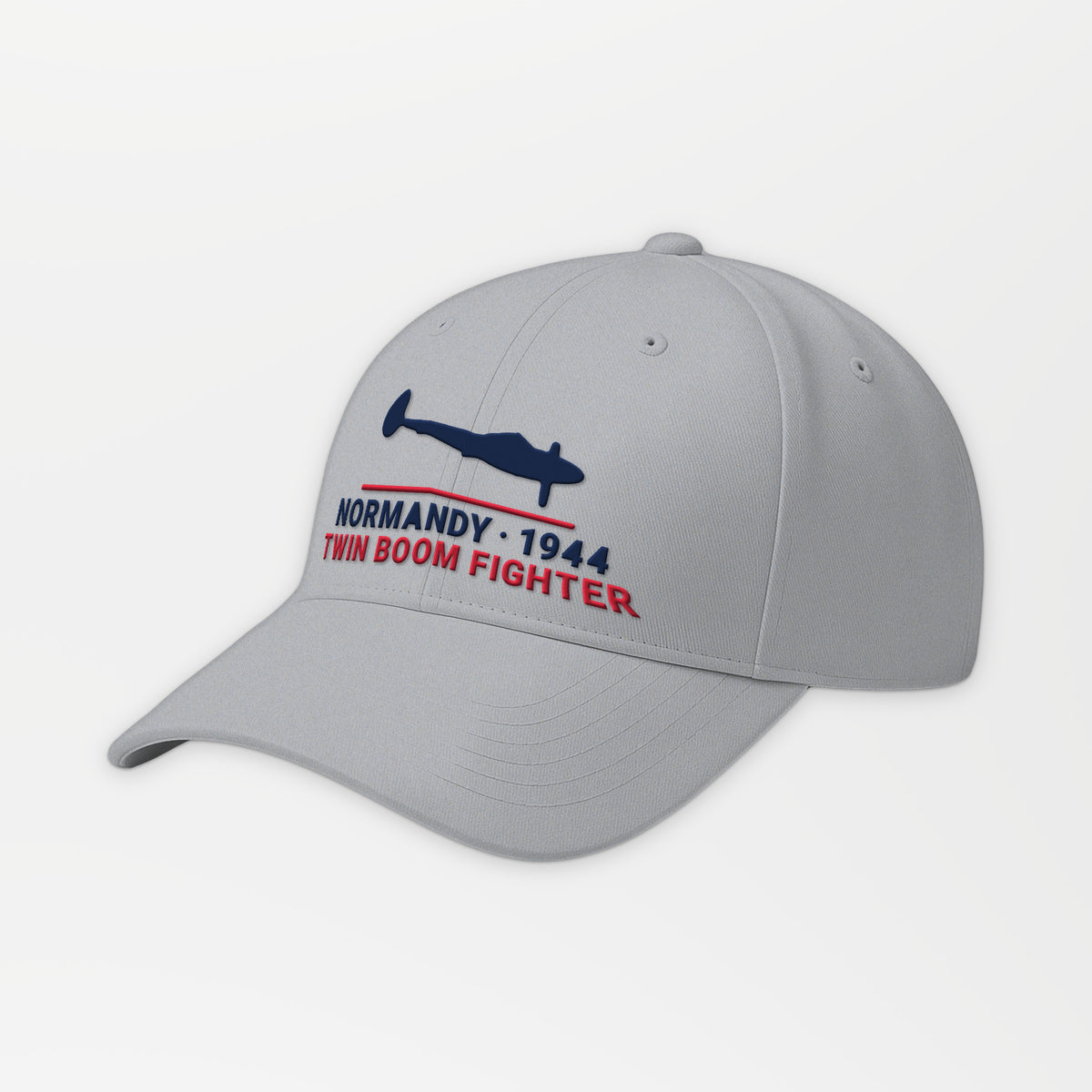 Normandy 1944 Twin-Boom Fighter Embroidered Cap in Grey