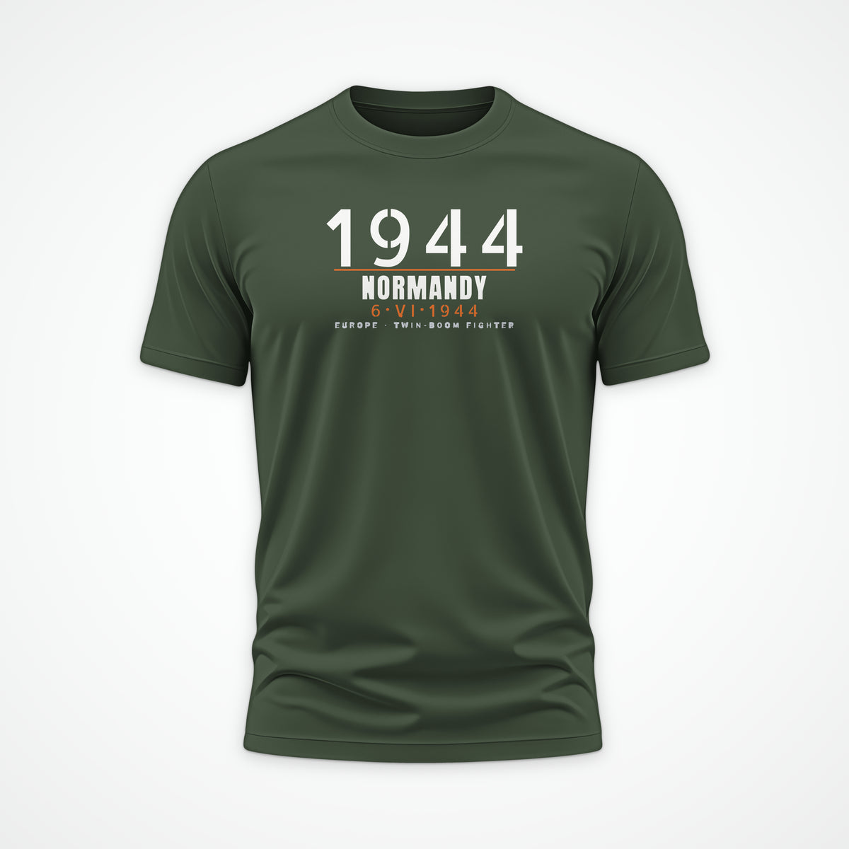 Six June 1944 Twin-Boom Fighter Tee in Military Green