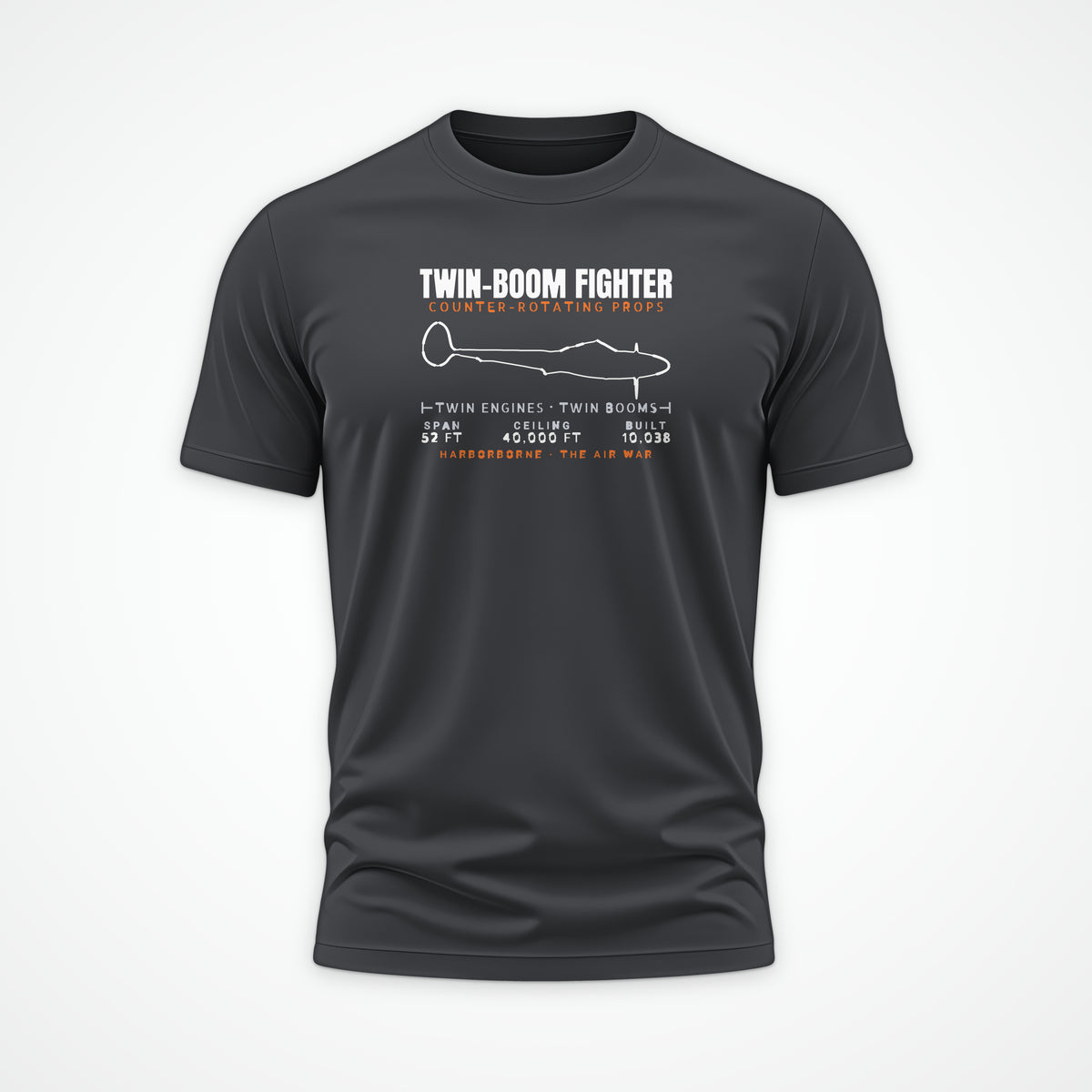 Twin-Boom Fighter Blueprint Tee in Charcoal
