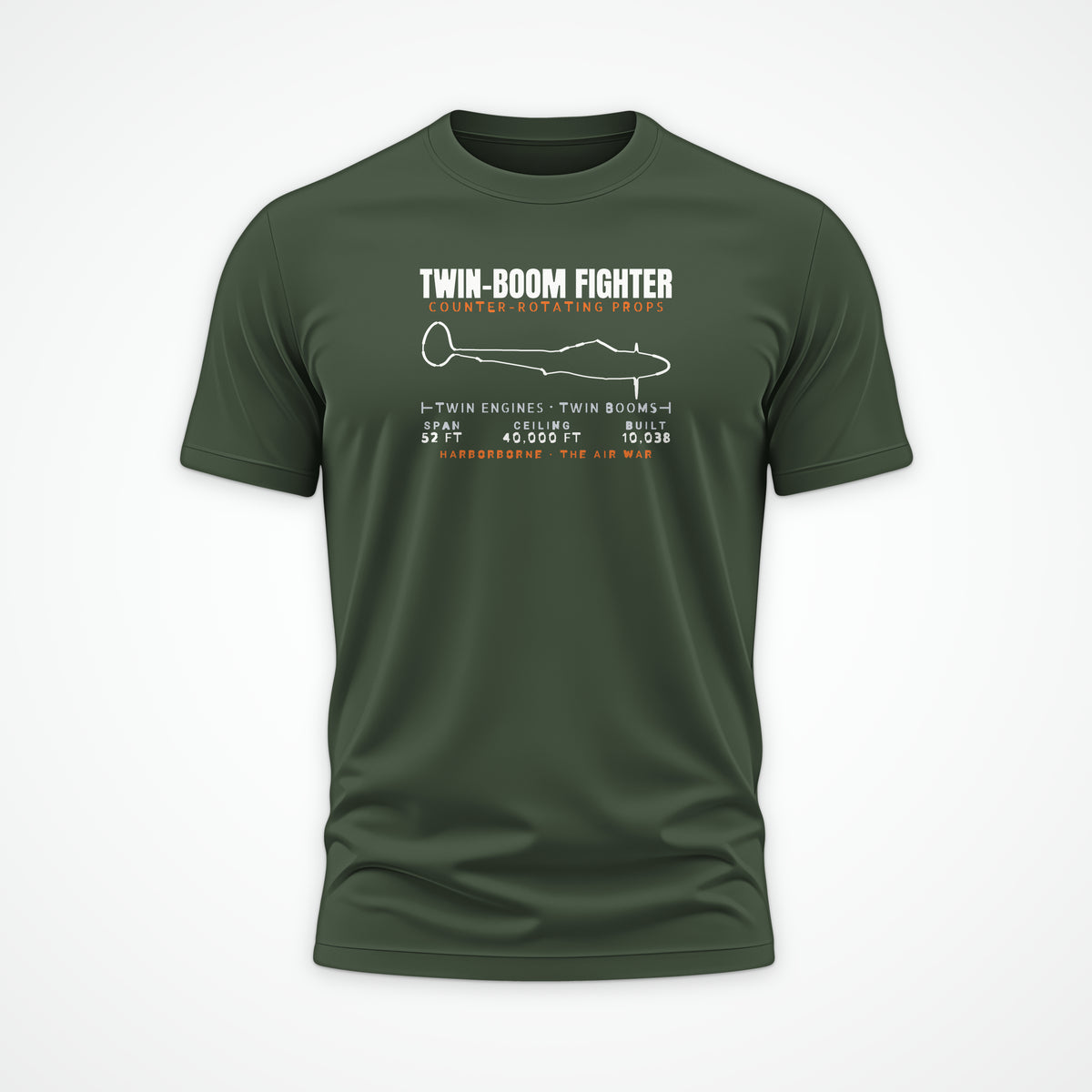 Twin-Boom Fighter Blueprint Tee in Military Green