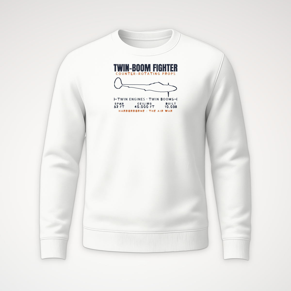 Twin-Boom Fighter Blueprint Crewneck Sweatshirt in White