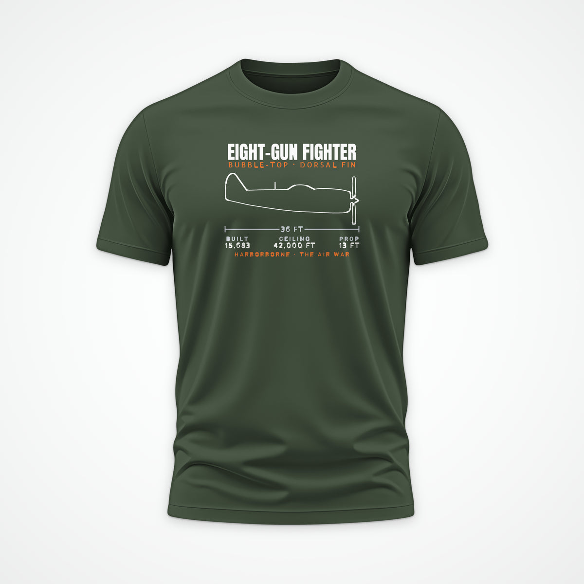 Eight-Gun Fighter Blueprint Tee in Military Green