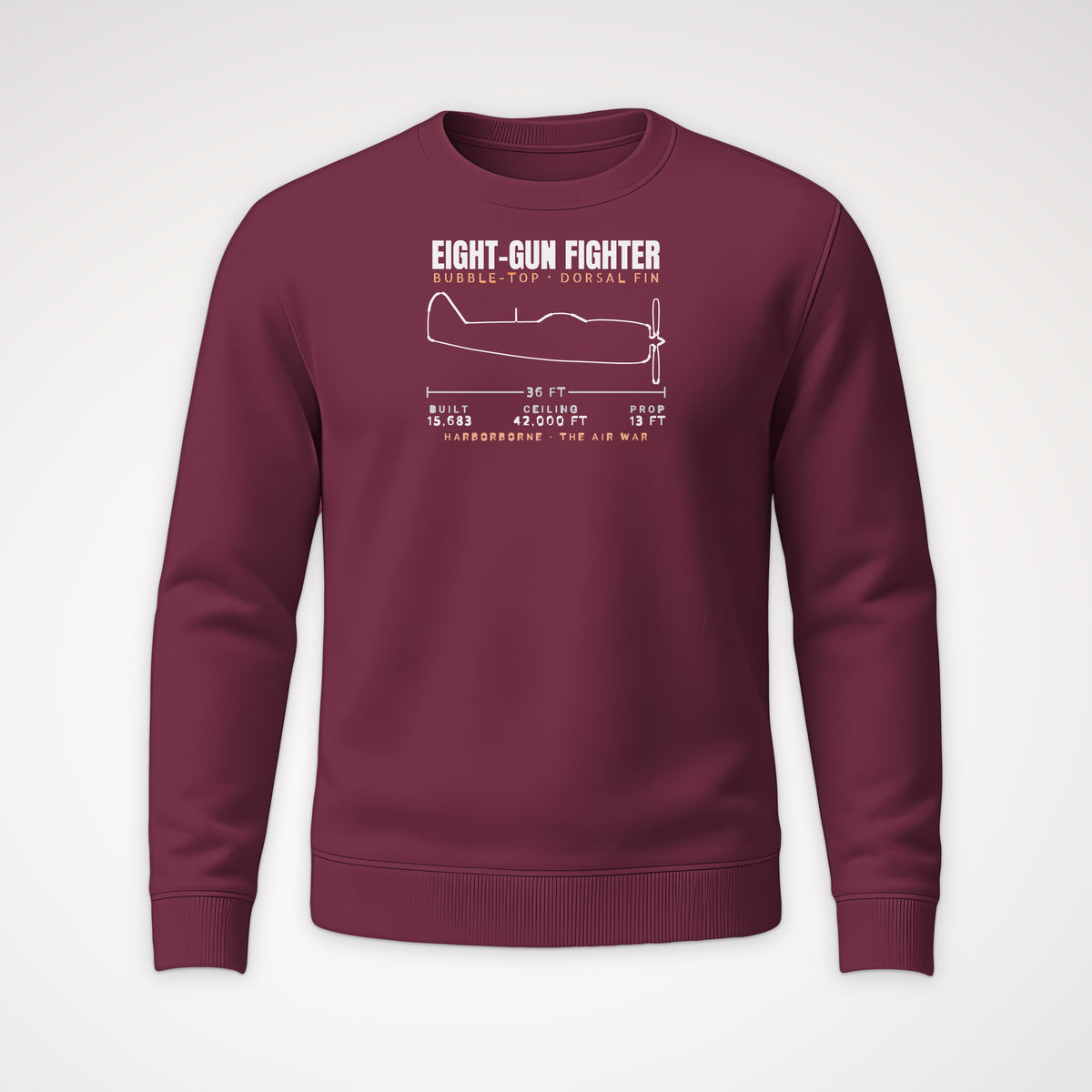 Eight-Gun Fighter Blueprint Crewneck Sweatshirt in Maroon
