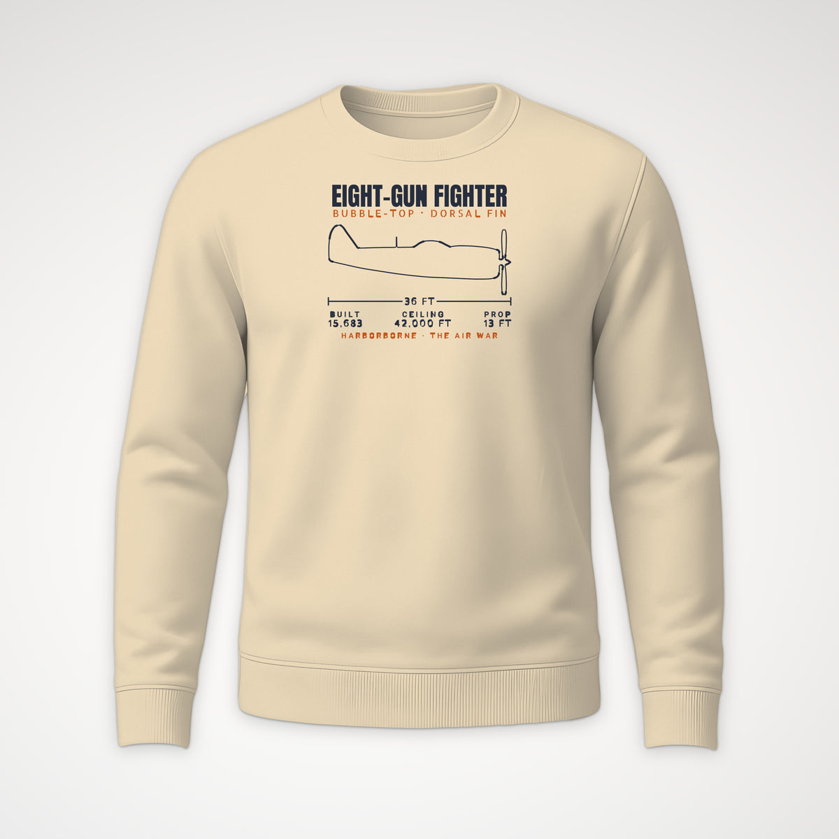 Eight-Gun Fighter Blueprint Crewneck Sweatshirt in Sand