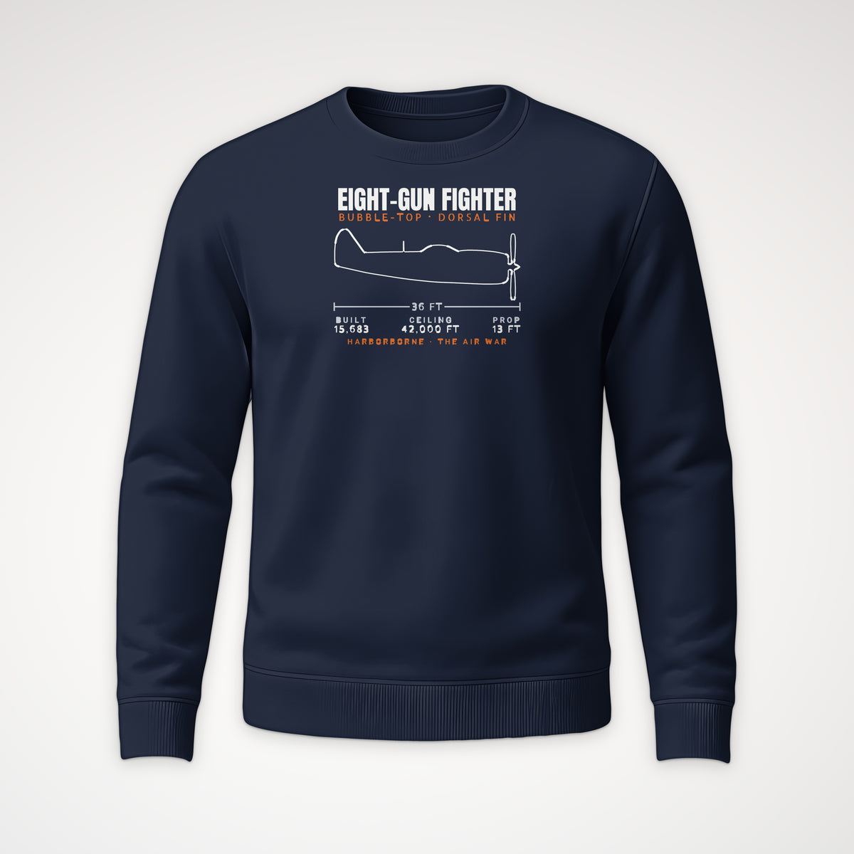 Eight-Gun Fighter Blueprint Crewneck Sweatshirt in Navy