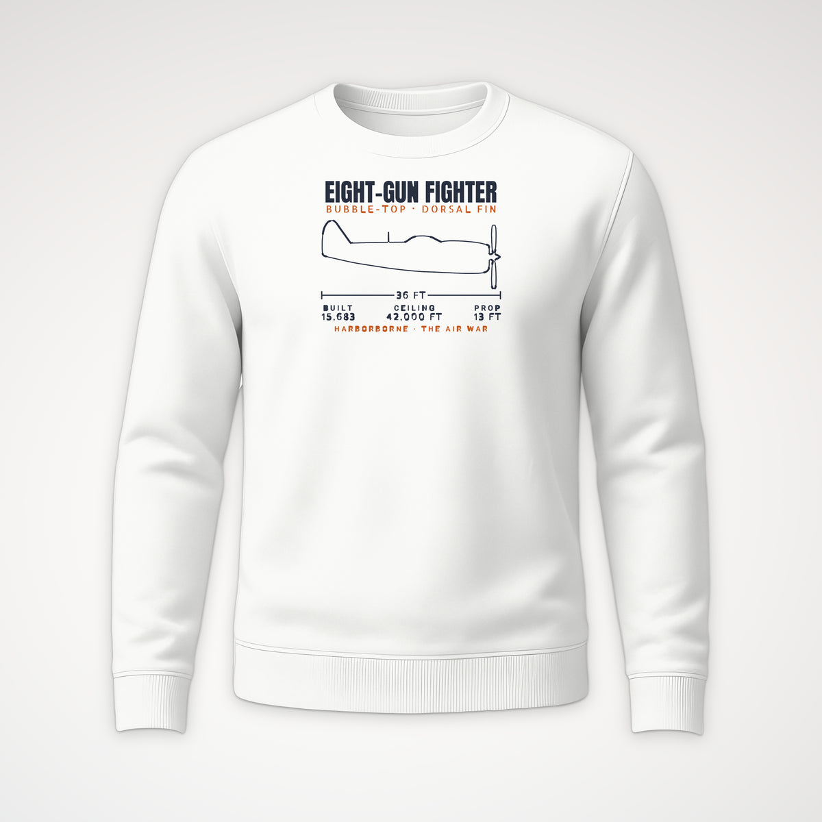 Eight-Gun Fighter Blueprint Crewneck Sweatshirt in White